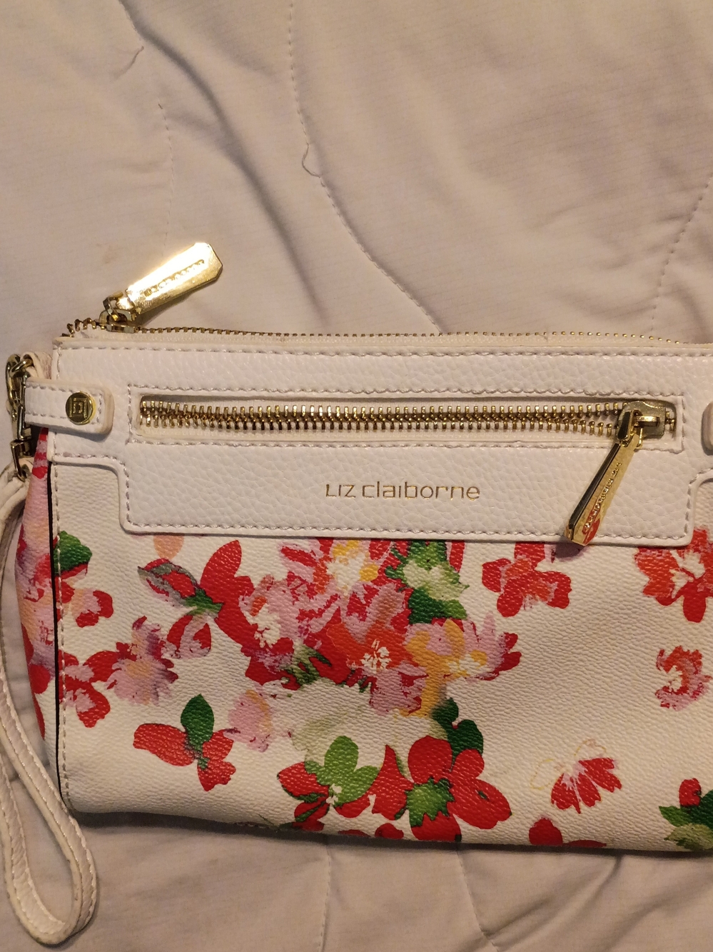 Liz Claiborne White Floral Wristlet/Crossbody Or Clutch